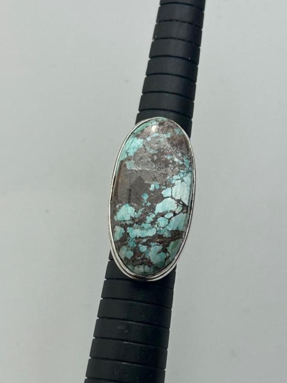 925 Silver Oval Turquoise Ring in Blue-Green and Brown